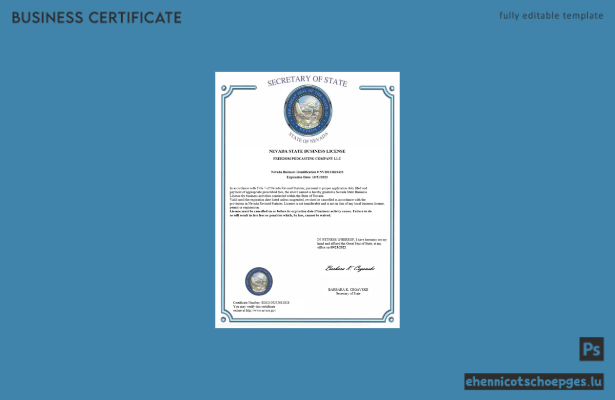 USA Nevada State Gewerbeschein-Zertifikat (Word- und PDF-Beispiel)